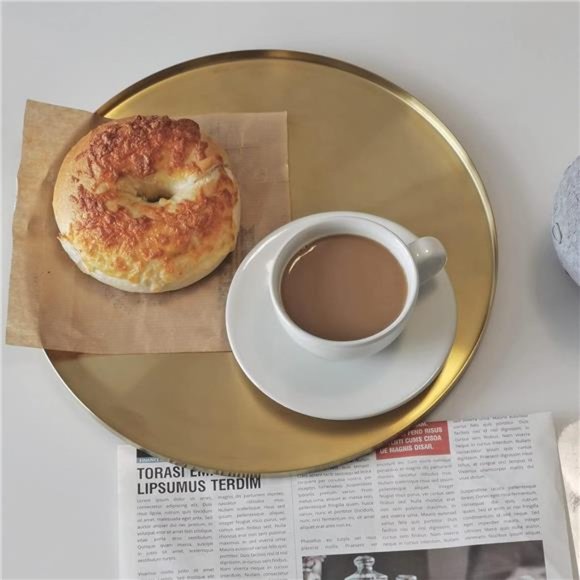 Gold Tray Serving Platter,Circle Metal DecorativeTray for Vanity Counter Kitchen - Picture 4 of 8
